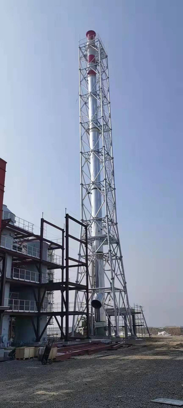 同舟危廢55米圓管塔，內(nèi)1300mm玻璃鋼 耐溫145